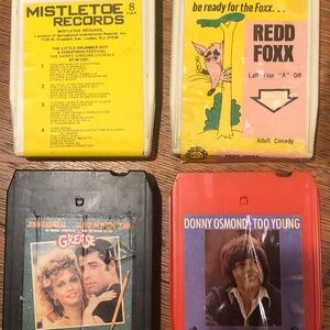 VTG 70s Lot of 4~8 Track Tapes~Donnie Osmond~Redd Foxx~Grease~Christmas~Untested